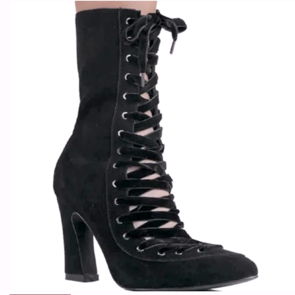 Dolls Kill YRU Teleport Goth Coven Witchy Halloween Suede Corset Boots size 11